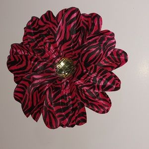 Dark pink with black stripes flower with jewled center hairclip